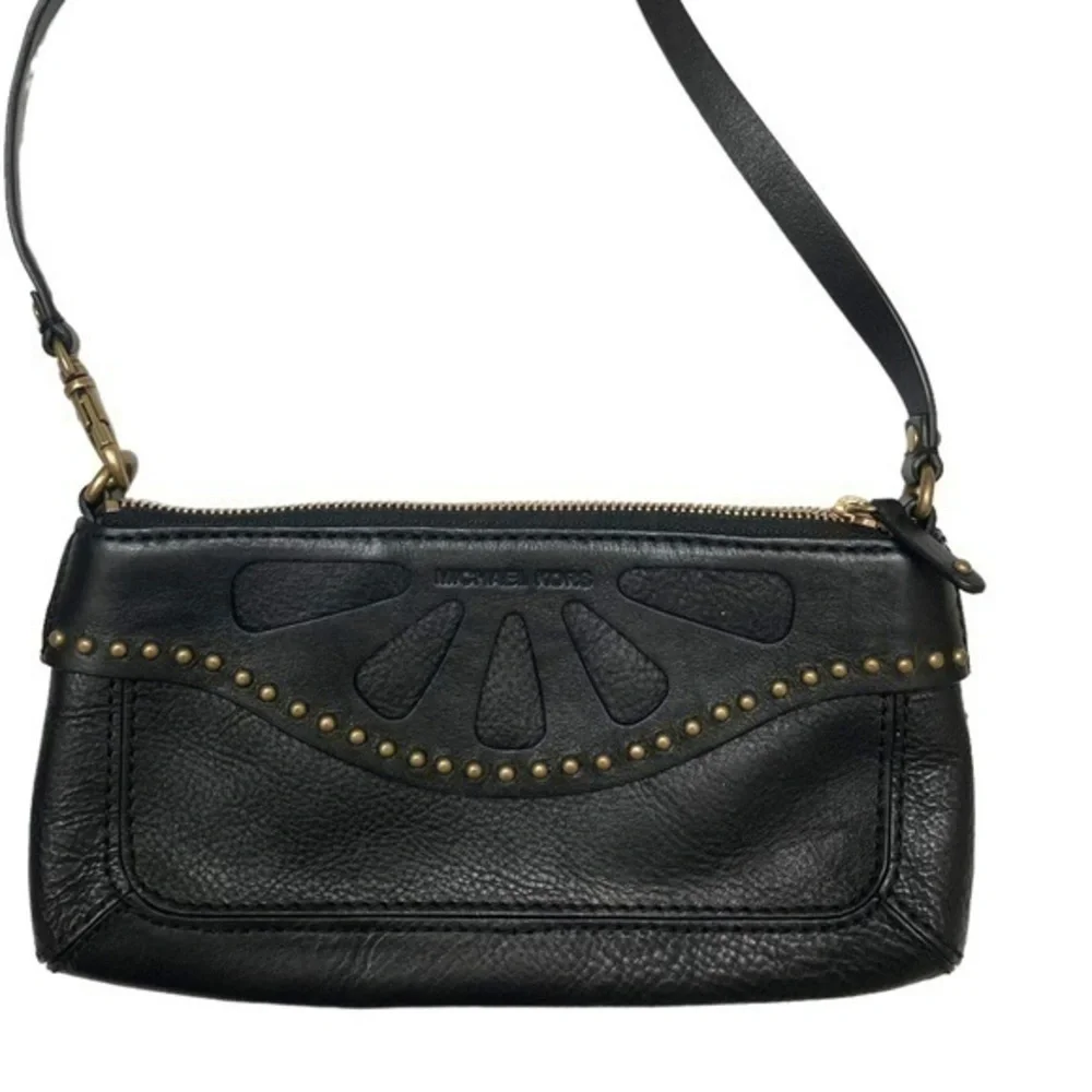 Michael Kors black leather studded mini bag convertible wristlet